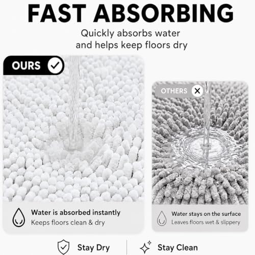Bathroom Rugs Sets 2 Piece,Super Absorbent Soft,Thick,Machine Washable Chenille Bath Mat,Non Slip Toilet Floor Rug,Bath Mats for Bathroom,20x32 Plus 20x20 U Shape,White