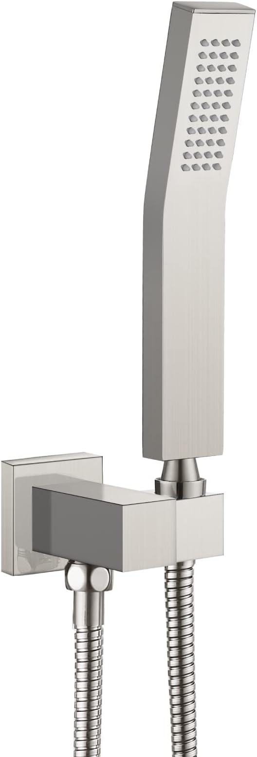 Heyalan Hand-held Shower Head Set-SUS304 Handheld Shower, Brushed Nickel | SUS304 stainless steel wand, curved-style design, single rain spray, 59-inch long hose and standard 1/2-inch connection
