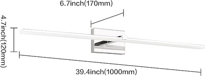 Modern Bathroom Light Fixture - Chrome LED Dimmable Vanity Light Bar 40 Inch Bathroom Light Fixtures Over Mirror 6000K Cool Whtie