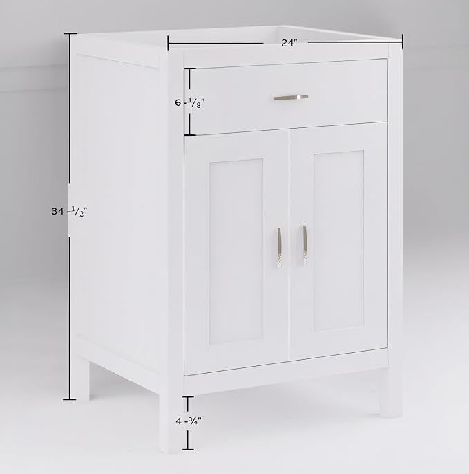 24" White Bathroom Vanity Base Only – Freestanding Solid Wood Sink Cabinet with Tip-Out Drawer, Shaker Style Storage, No Top or Sink, 36" W x 21" D x 34.5" H