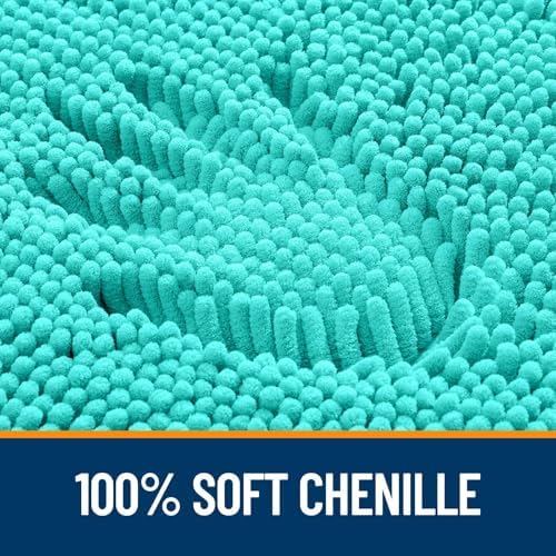 OLANLY Chenille Bathroom Rugs Mats Sets 2 Piece, 30"x20"+24"x16", Teal