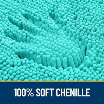 OLANLY Chenille Bathroom Rugs Mats Sets 2 Piece, 30"x20"+24"x16", Teal