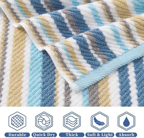 VOOVA & MOVAS Bath Towels 4 Pack, 100% Cotton, 28x52 in, Blue Gray Beige