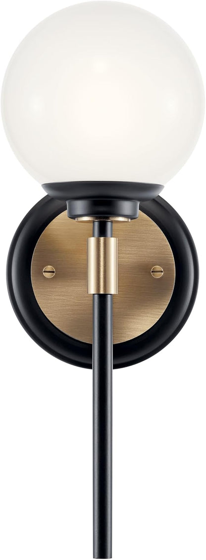 Kichler Benno 1-Light Wall Sconce, Modern Light with Opal Glass in Black and Champagne Bronze, for Bathroom, Powder Room, Kitchen, Bedroom, or Hallway (13.75" x 5.25"), 55170CPZ