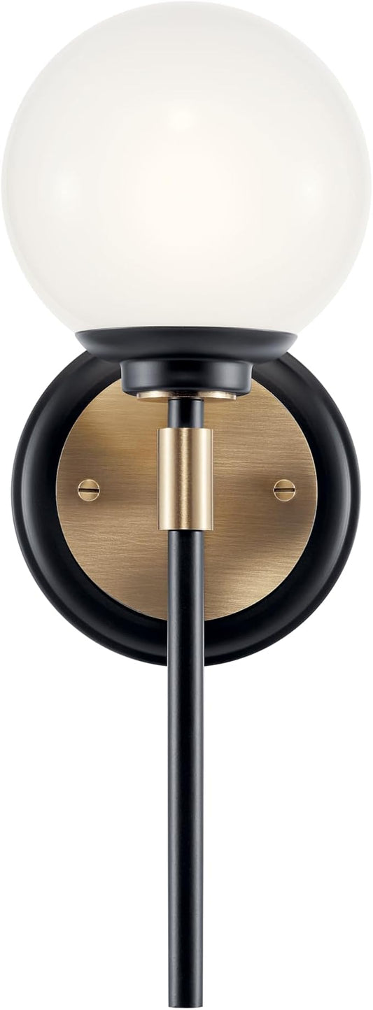 Kichler Benno 1-Light Wall Sconce, Modern Light with Opal Glass in Black and Champagne Bronze, for Bathroom, Powder Room, Kitchen, Bedroom, or Hallway (13.75" x 5.25"), 55170CPZ