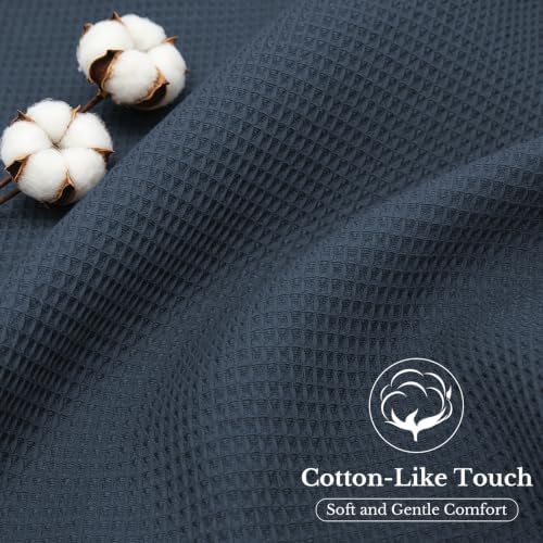 LXBNI Blue Waffle Shower Curtain, Cotton Blend with Metal Hooks, 72x72