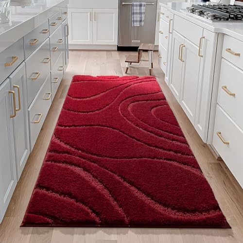 DEXDE Bathroom Rugs Runner Non-Slip Mat for Bathroom Floor 24x47 Burgundy