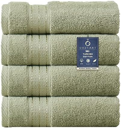 COZYART Luxury Hand Towels 4 PCS, Sage Green 100% Turkish Cotton 650 GSM