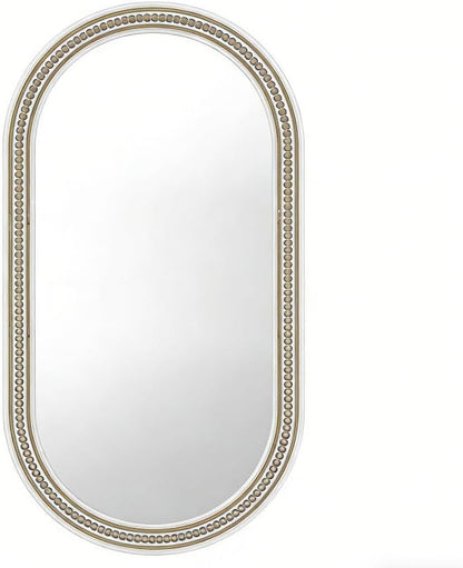 Farmhouse Boho Beaded Oval Arched Wall Mirror, 24" x 48" Rustic Wooden Large Wall Mirror for Bathroom, Bedroom, Entryway, Living Room, Hang Horizontally or Vertically.