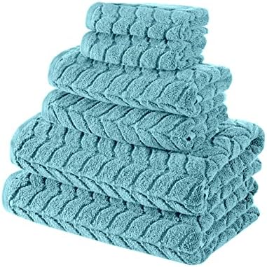 BAGNO MILANO Turkish Cotton Bath Towels, Hand Towels - Soft Plush Jacquard Collection - Highly Absorbent Towel Set (Aqua Green, 4 Pcs Hand Towel Set)