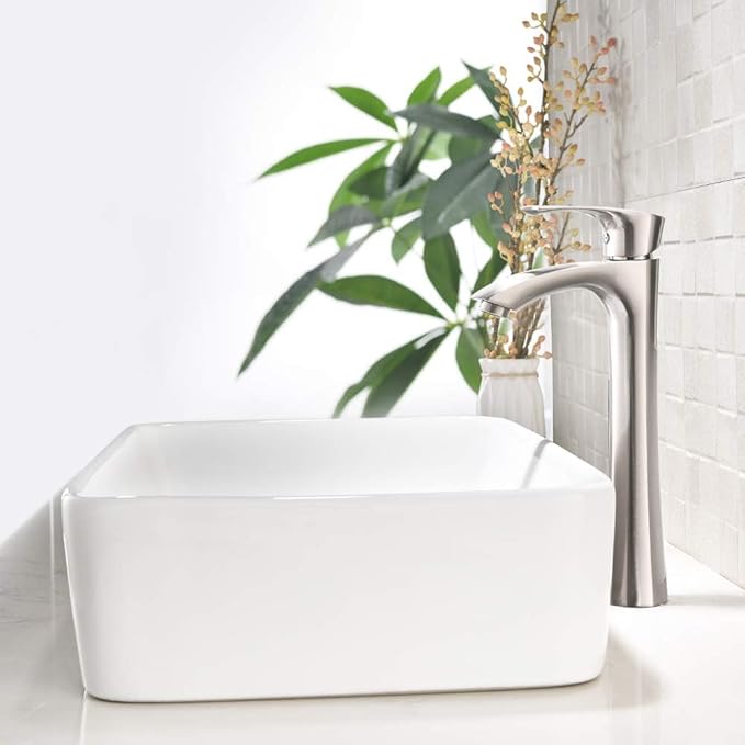 19 Inch White Vessel Sink with Faucet and Drain Combo,19x15 Bathroom Sink Rectangular Above Counter Porcelain Ceramic Bathroom White Toilet Sink Hand Wash Vessel Vanity Sink Art Basin