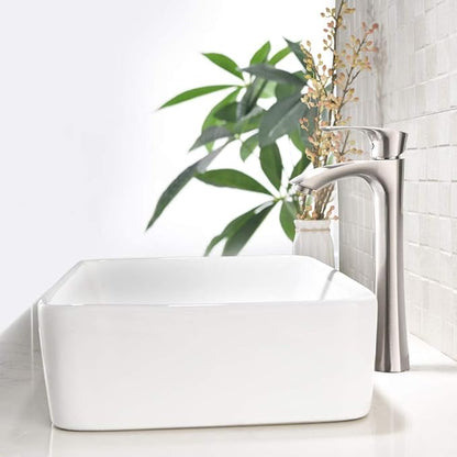 19 Inch White Vessel Sink with Faucet and Drain Combo,19x15 Bathroom Sink Rectangular Above Counter Porcelain Ceramic Bathroom White Toilet Sink Hand Wash Vessel Vanity Sink Art Basin