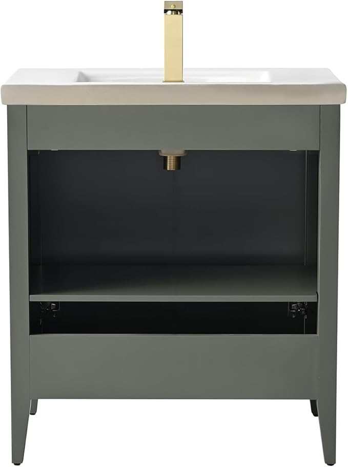 Vanity Art 30 inch Bathroom Vanity with Single Sink & Ceramic Top, Vanity Cabinet with Soft-Closing Door, Solid Wood Frame, Linear Pattern, Vintage Green, VA9130-VG-MB,Matte Black Handles