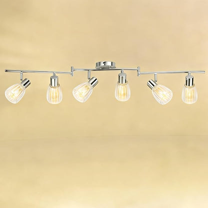 HiBay 6-Light Track Lighting, Flexible Ceiling Light Fixture w/Glass Shade | Modern Chrome Track Spot Lights Indoor for Kitchen, Living Room, Bedroom, Home Office, E12 Base, No Bulbs