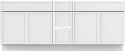 HomeBeyond 72 Inches Bathroom Vanity Base Cabinet Without Sink, Double Sink Top Sturdy Floor Mounted Cabinet with Door & Soft Closing Drawers, White, VA4130-2+VA4112-3