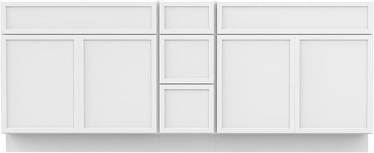 HomeBeyond 72 Inches Bathroom Vanity Base Cabinet Without Sink, Double Sink Top Sturdy Floor Mounted Cabinet with Door & Soft Closing Drawers, White, VA4130-2+VA4112-3