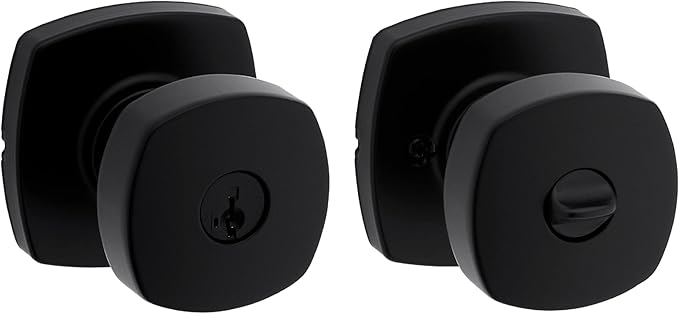 Kwikset Arroyo Knob Entry Door Knob with Lock and Key, Secure Keyed Handle Exterior, Front Entrance and Bedroom, Matte Black, Pick Resistant SmartKey Rekey Security and Microban