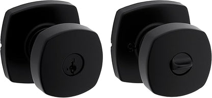 Kwikset Arroyo Knob Entry Door Knob with Lock and Key, Secure Keyed Handle Exterior, Front Entrance and Bedroom, Matte Black, Pick Resistant SmartKey Rekey Security and Microban