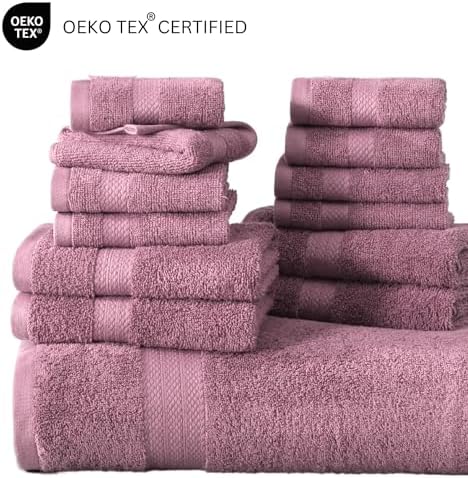 LANE LINEN Bath Towel Set Absorbent Quick Dry 100% Cotton - Wishful Mauve
