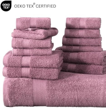 LANE LINEN Bath Towel Set Absorbent Quick Dry 100% Cotton - Wishful Mauve