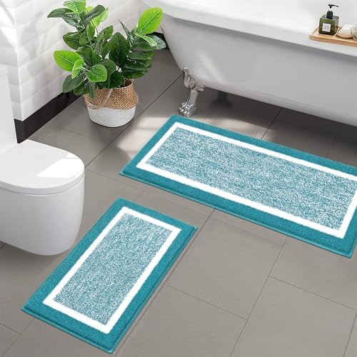 Pauwer Bathroom Rugs Sets 2 Piece, Non Slip Washable Bath Mat, Aqua Blue