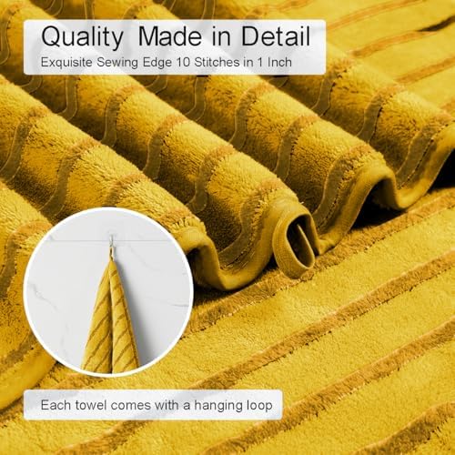 4 Pcs Yellow Cabana Stripe Large Bath Sheets Soft Polyester Bathroom Towels
