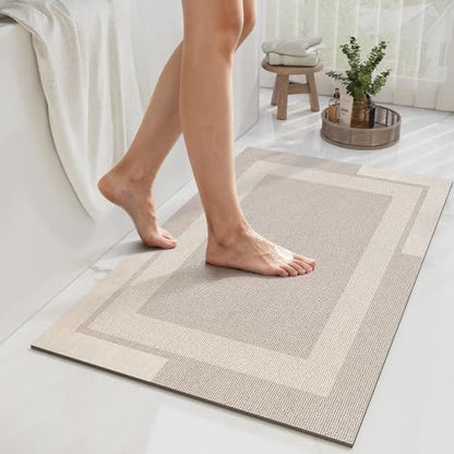 YDKGL Non Slip Bath Mat Thin Bathroom Rugs Fit Under Door Beige 20"x 32"