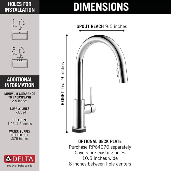 Delta Faucet Trinsic VoiceIQ Touchless Kitchen Faucet with Pull Down Sprayer, Smart Faucet, Alexa and Google Assistant Voice Activated, Kitchen Sink Faucet, Chrome 9159TV-DST
