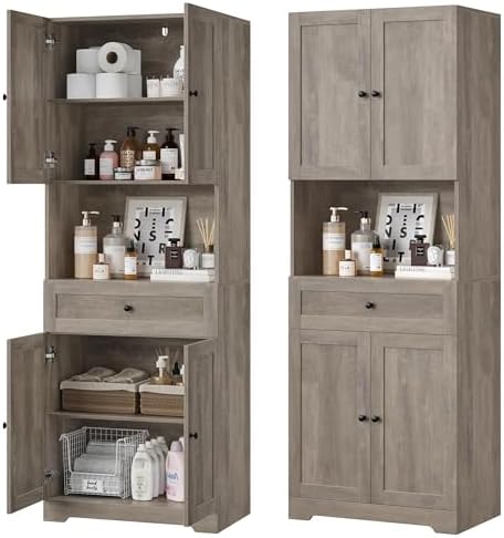 HIFIT Tall Bathroom Storage Cabinet with Drawer, Modern Linen Cabinet,Brown