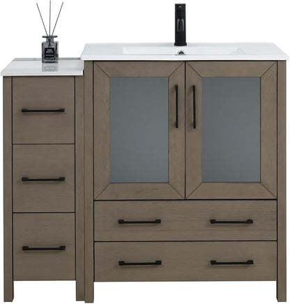 Vanity Art 42 Inch Under Mount Single Sink Bathroom Vanity Cabinet with 1 Mirror, Ceramic Top Bathroom Cabinet Compact Set with 5 Dovetail Storage Drawers, Matte Black Handles, VA3030-42-DG