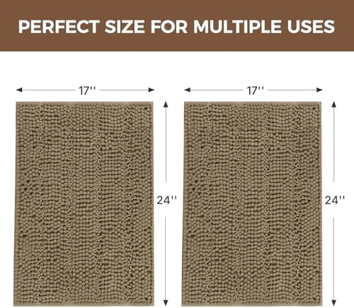 Bcoimo Bath Rugs Mat Set,2 Piece Non Slip Chenille Latte Bathroom Mat Sets