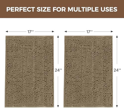 Bcoimo Bath Rugs Mat Set,2 Piece Non Slip Chenille Latte Bathroom Mat Sets