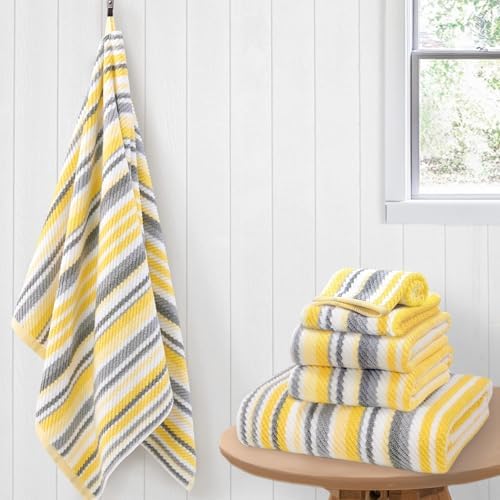 VOOVA & MOVAS Yellow Gray Towels for Bathroom 6 Pack, 100% Cotton