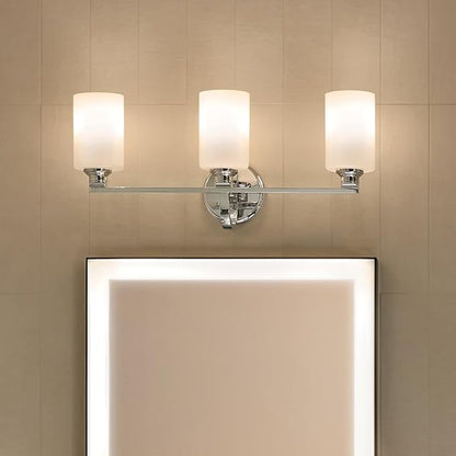 Kichler Gioe 24.25" 3-Light Vanity Light with Opal Glass in Chrome, Damp Rated, for Bathroom, Powder Room, Over a Mirror, (24.25" W x 10.5" H), 55226CH