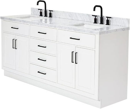 ARIEL Hepburn 72-inch Bathroom Vanity with Sink,Solid Wood, 1.5-inch Italian Carrara Marble Countertop, Double Rectangular Porcelain Sink, 4 Soft Closing Doors, 6 Dovetail Drawers, White
