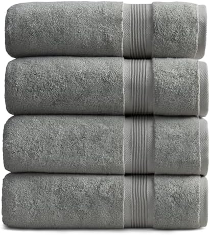 Springtree Home Luxury Bamboo Rayon Bath Towel Set | 4-Pack | Carbon Grey