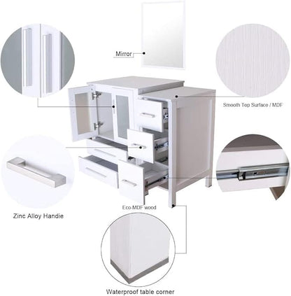 UEV 60" Double Sink Bathroom Vanity,White Bathroom Vanity with Double Side Vanity Cabinets & Removable 3 Drawer Storage Cabinet,Modern Vessel Sink Combo,Mirror Not Included(032WH)