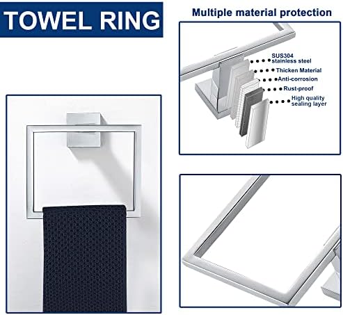 10 Pieces Bathroom Hardware Accessories Set Polished Chrome,24 Inch Bathroom Towel Rack Set SUS304 Stainless Steel, Square Bath Towel bar Set Heavy Duty, Wall Mounted