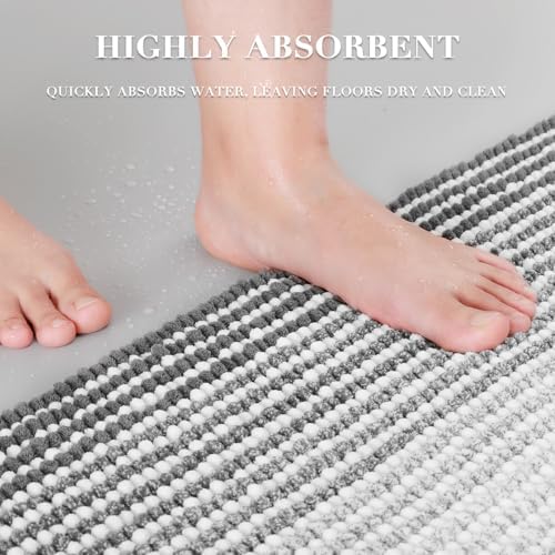 BSICPRO Bathroom Rugs Sets 2 Piece, Non Slip Striped Bath Mats, Gray