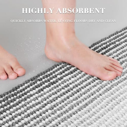 BSICPRO Bathroom Rugs Sets 2 Piece, Non Slip Striped Bath Mats, Gray