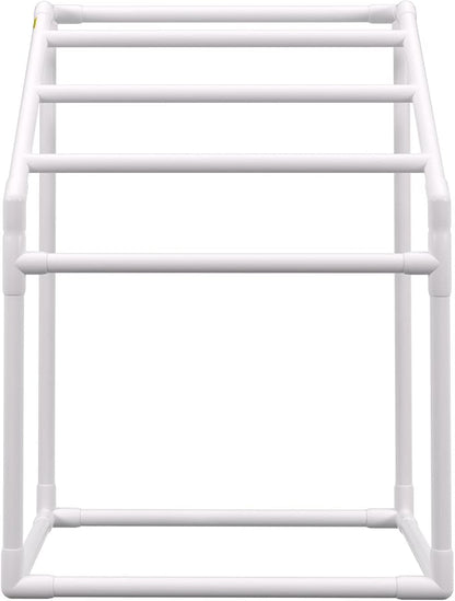 VEVOR Pool Towel Rack, 5 Bar, White, Freestanding Outdoor PVC Trapedozal Poolside Storage Organizer, Include 8 Towel Clips, Mesh Bag, Hook, Also Stores Floats and Paddles, for Beach, Swimming Pool