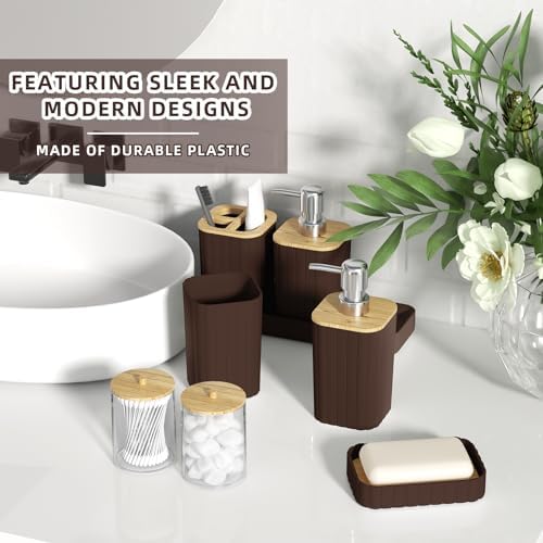 XLHOMO Bathroom Set - Elegant Brown Bathroom Set, 10PC Brown Bathroom Accessories Set, Bathroom Sets with Toilet Brush, Bathroom Trash Can