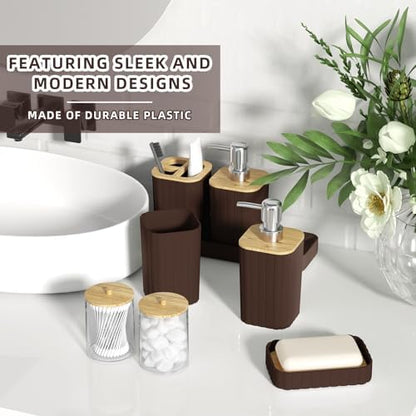 XLHOMO Bathroom Set - Elegant Brown Bathroom Set, 10PC Brown Bathroom Accessories Set, Bathroom Sets with Toilet Brush, Bathroom Trash Can
