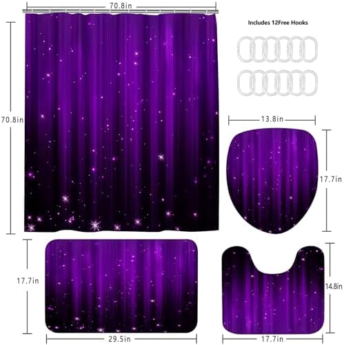 Yddsky 4 Pcs Luxury Purple Black Shower Curtain Set with Rugs Bathroom Set