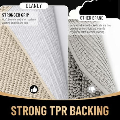 OLANLY Thick Chenille Bathroom Runner Rugs 70x24, Absorbent Bath Mat, Sand