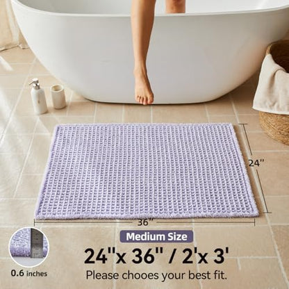 Triohero Waffle Bath Mat, Cute Bathroom Rugs Non Slip, 24x36 Lavender Cream