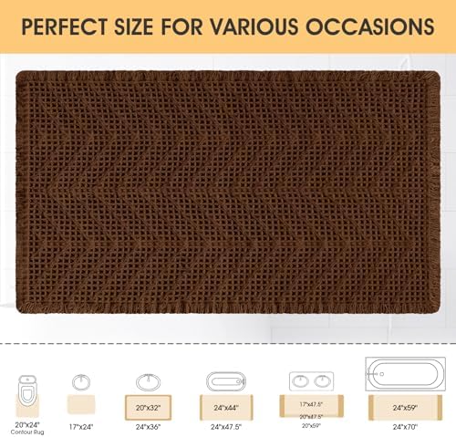 Waffle Bath Mat, Boho Woven Modern Bath Rug Absorbent Non Slip, Ultra Soft Bathroom Mats, Machine Washable Knit Bath Rugs with Herringbones for Bathroom, Bedroom, Kitchen, Shower, Tub, 32"x20", Brown