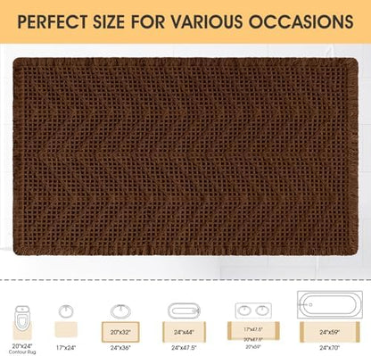 Waffle Bath Mat, Boho Woven Modern Bath Rug Absorbent Non Slip, Ultra Soft Bathroom Mats, Machine Washable Knit Bath Rugs with Herringbones for Bathroom, Bedroom, Kitchen, Shower, Tub, 32"x20", Brown
