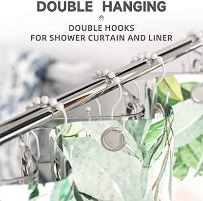 Bathway White Shower Curtain Hooks and Rings - Rust Proof, Smooth Glide, Double Hooks, 12 Pcs