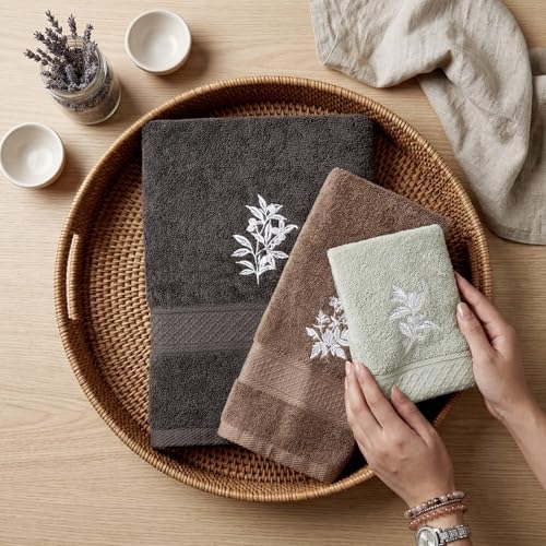 Peryiter 3 Pack Boho Botanical Decorative Bath Towel Set